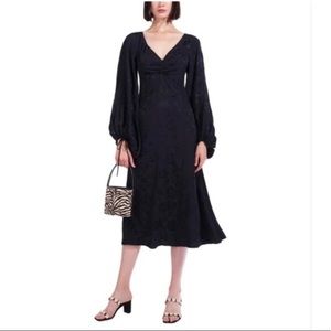 STAUD Black Jacquard Midi Dress